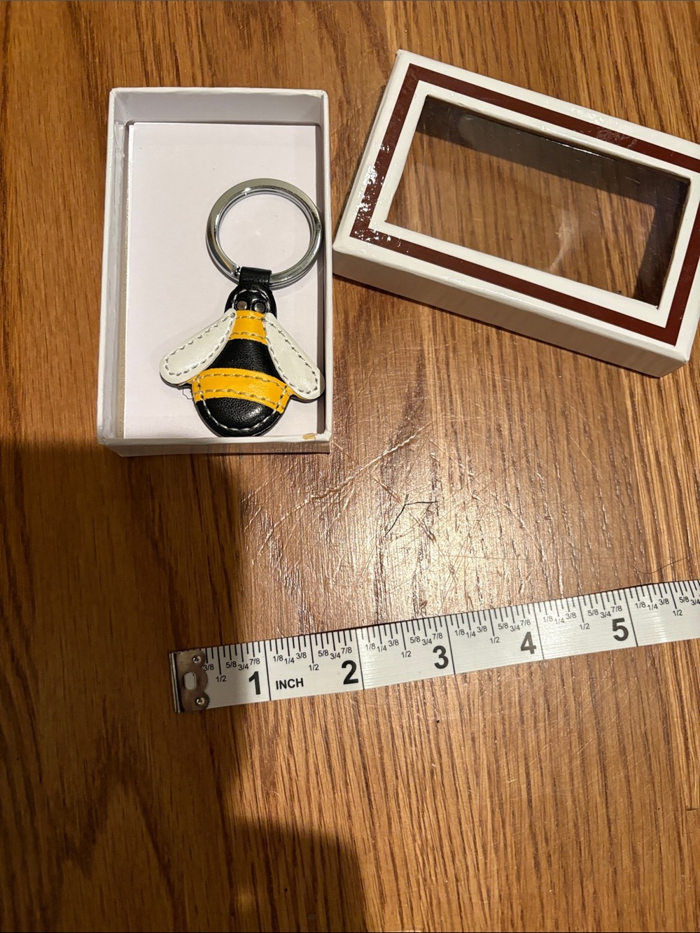 Coach Leather Bee Keychain - Yellow, Black & White